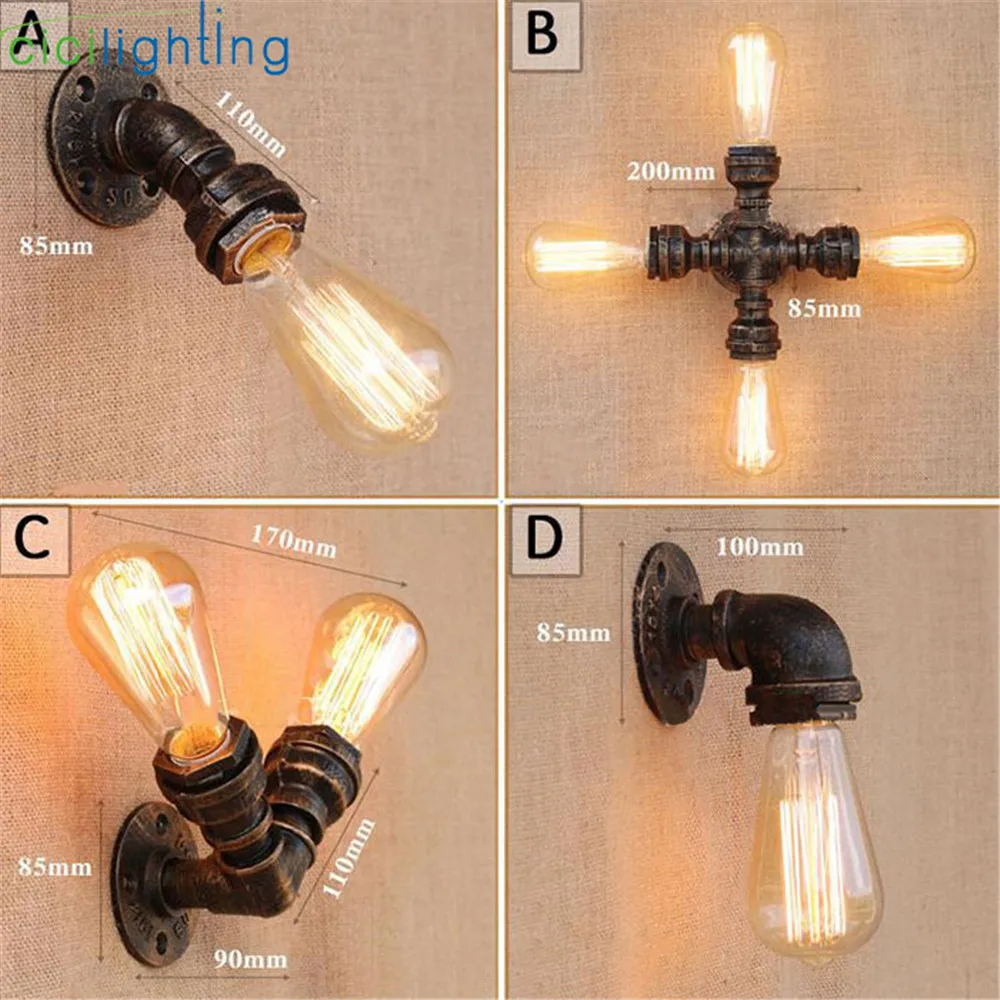 Loft Industrial Wall Light Iron Rust Water Pipe Retro Wall Lamp Vintage E27 Sconce Lights Home Lighting Fixtures Lustres Luz