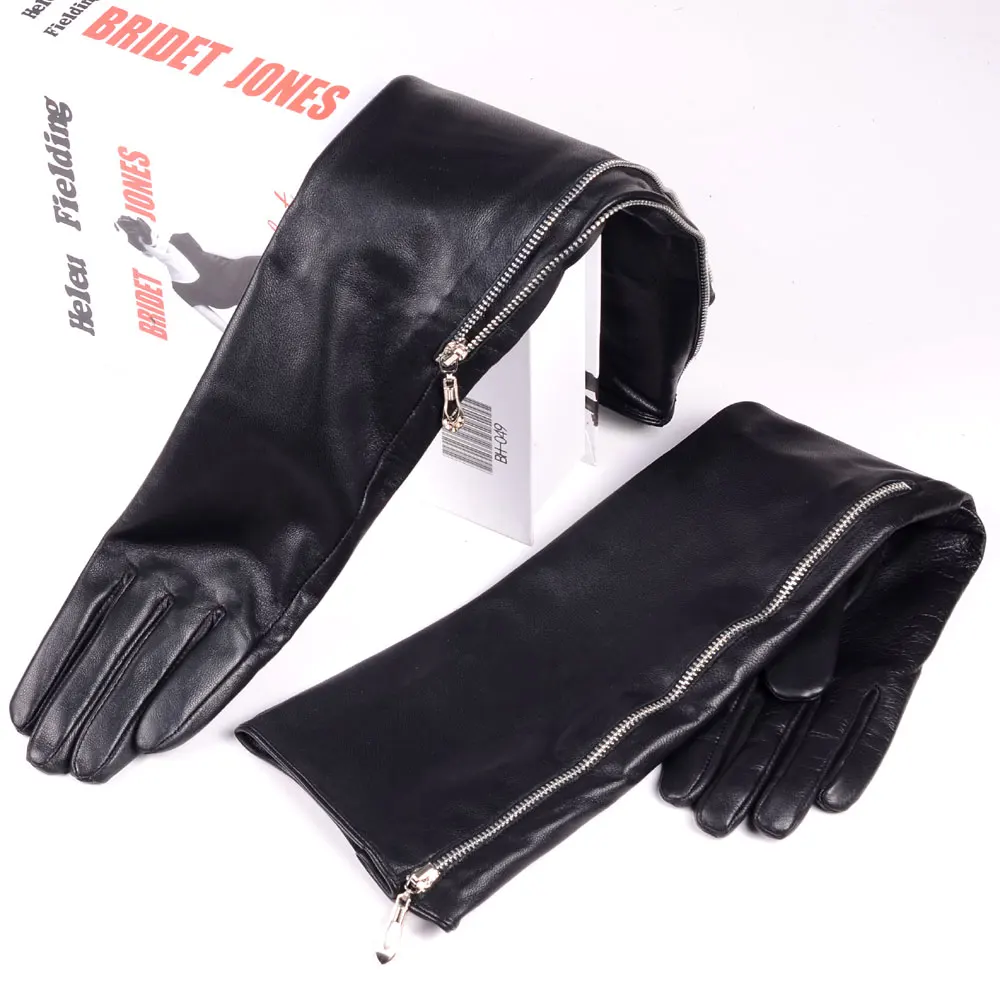 Gants Longs en Cuir group de Mouton pour Femme, 30, 40, 50, 60, 70, 80cm, avec Fermeture Éclair Latérale, pour Soirée, Opéra