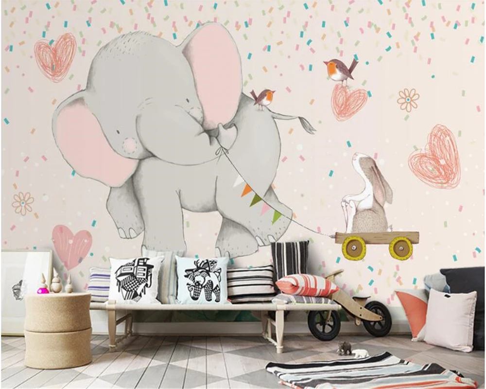 beibehang Vintage fashion three-dimensional Nordic cute wall paper elephant children's bedroom living room background wallpaper