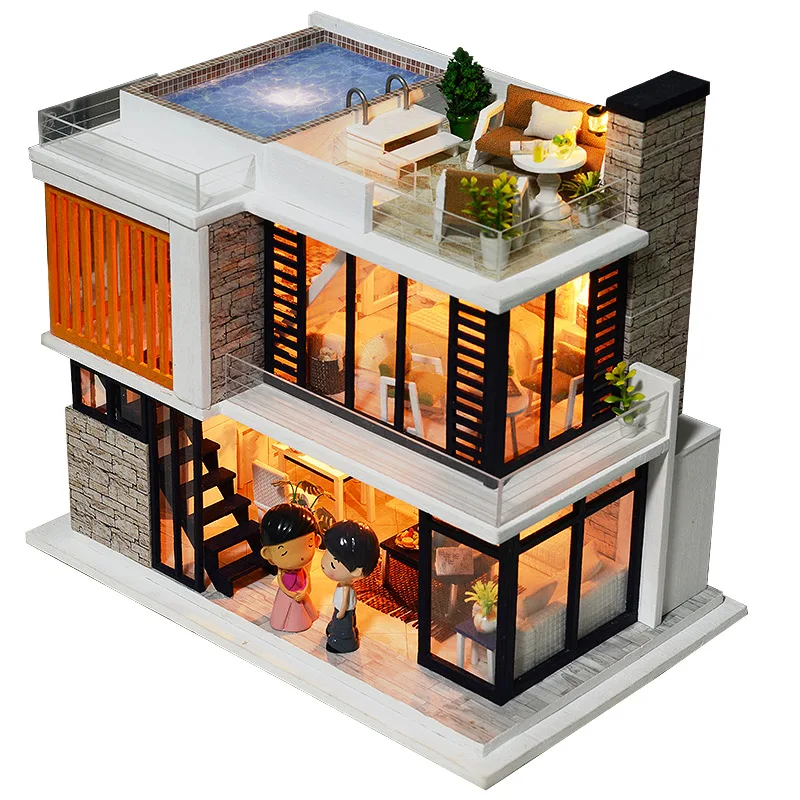 Doll House Wooden Furniture Diy House Miniature Box Puzzle Assemble 3D Miniaturas Dollhouse Kits Toys For Children Birthday Gift image 3