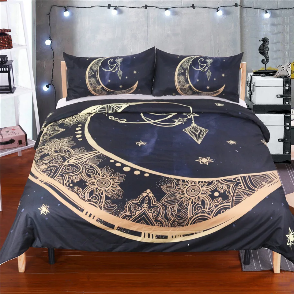 FANAIJIA black Moon god 3d bedding sets king size boho printed 3d bohemian duvet cover set with Pillowcase queen Bedlinen