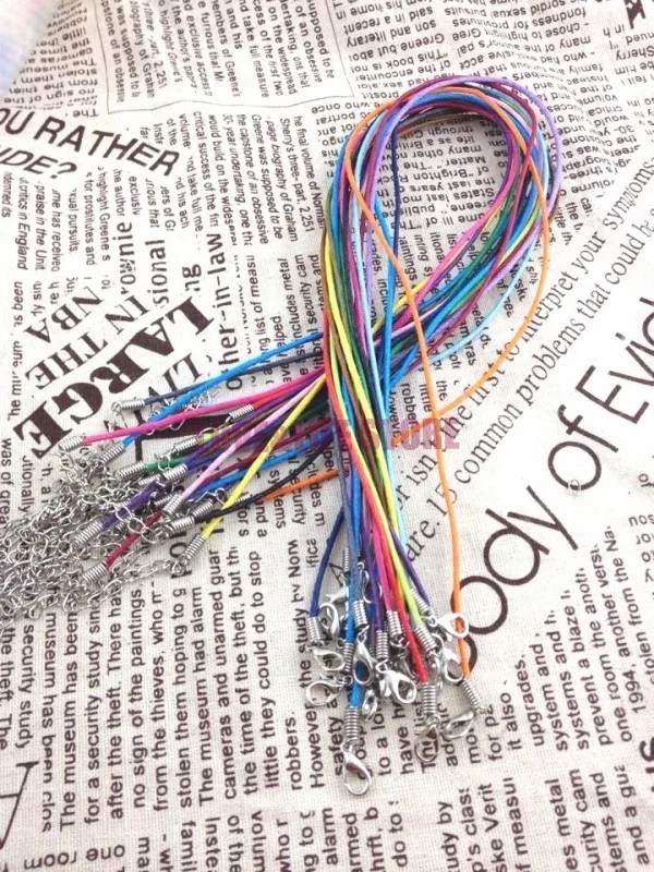 Fashion 100pcs/lot Assorted Color Necklace Waxen Cord With Zinc Alloy Lobster Clasp, With 5cm Extender Chain