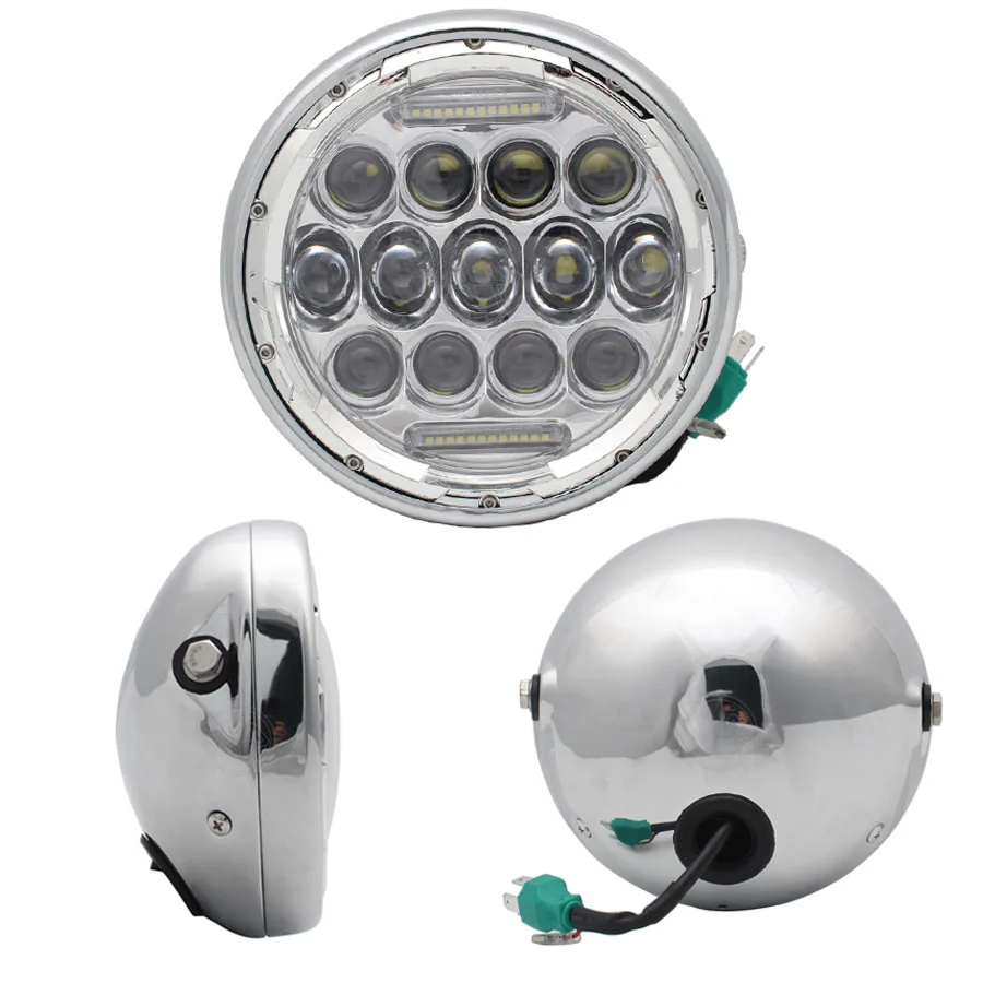

DC 12V 7" Motorcycle LED Headlamp 7 Inch Motorbike Retro Chrome Headlight Universal Scooter Front Light Motor Zinc Alloy Lamp