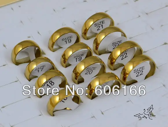 100pcs/lot 6mm Wedding Engagement Ring Mix Size Gold Tone High Polishing Dome Half Round  Stainless Steel Rings Fashion Jewelry