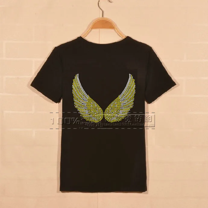 

2pc/lot Angle wings iron on design rhinestone applique patch hot fix rhinestone motif rhinestones fix for shirt hot ifx iron on