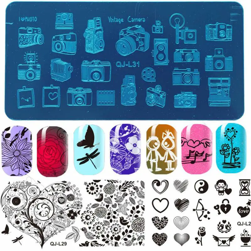 

5PCS Fashion New Acrylic Nail Art Templates Valentine Element Flower Designs Pattern Stamp Polish Nail Stamping Plates Stencil