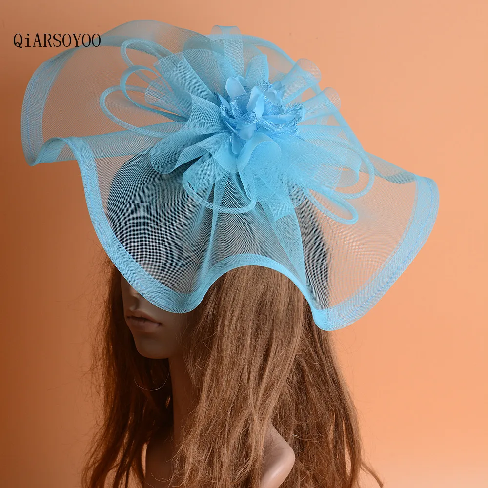 

SUPER Big Kentucky Derby Wedding Party Ladies Blue Fascinator Hat Flower Gauze Hair Clip Evening Dinner Women Hair Accessories