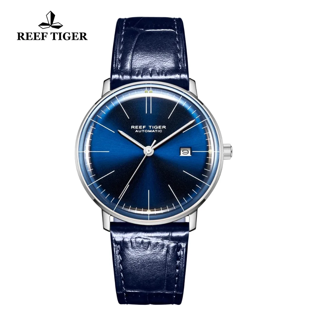 

New Reef Tiger/RT Top Brand Casual All Blue Ultra Thin Watch for Men Analog Automatic Date RGA8215