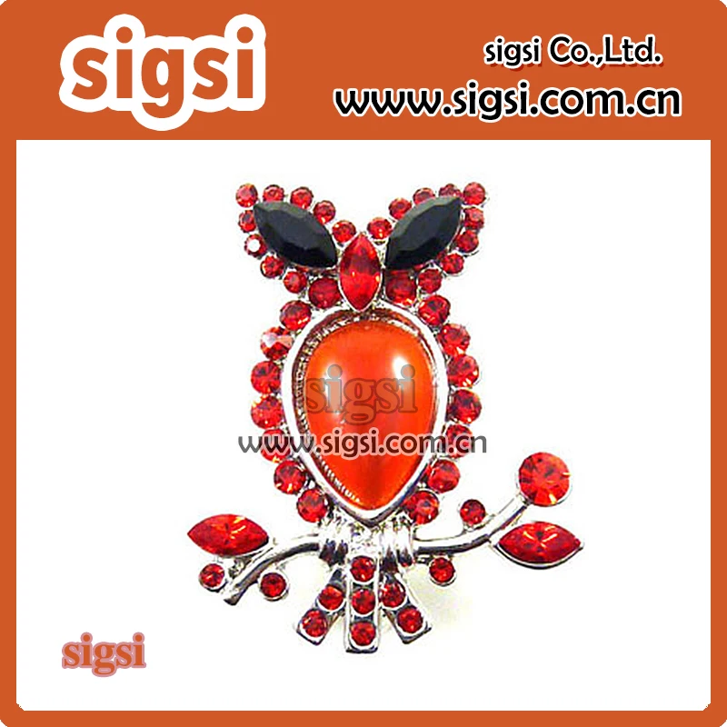 

wedding red owl on branch crystal rhinestone animal jewelry brooches pin