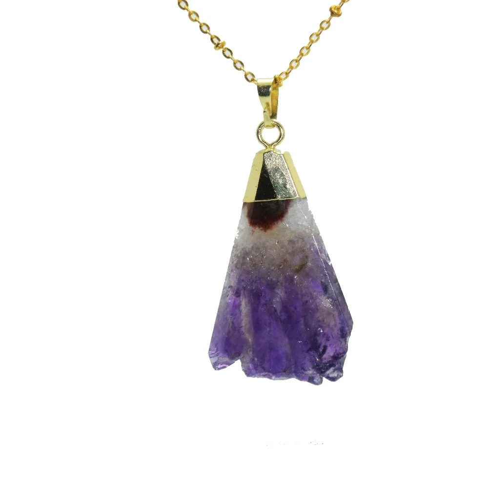 Purple crystal quartz drusy druzy pendant necklace besom sector charm chain necklace raw cluster geode druzy stone necklace