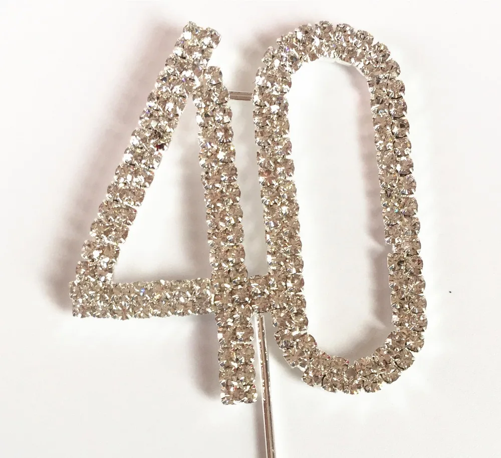 Happy 40th Birthday marriage Anniversary party decoration kits 5 cm Number 40 Rhinestone Crystal Cake Topper