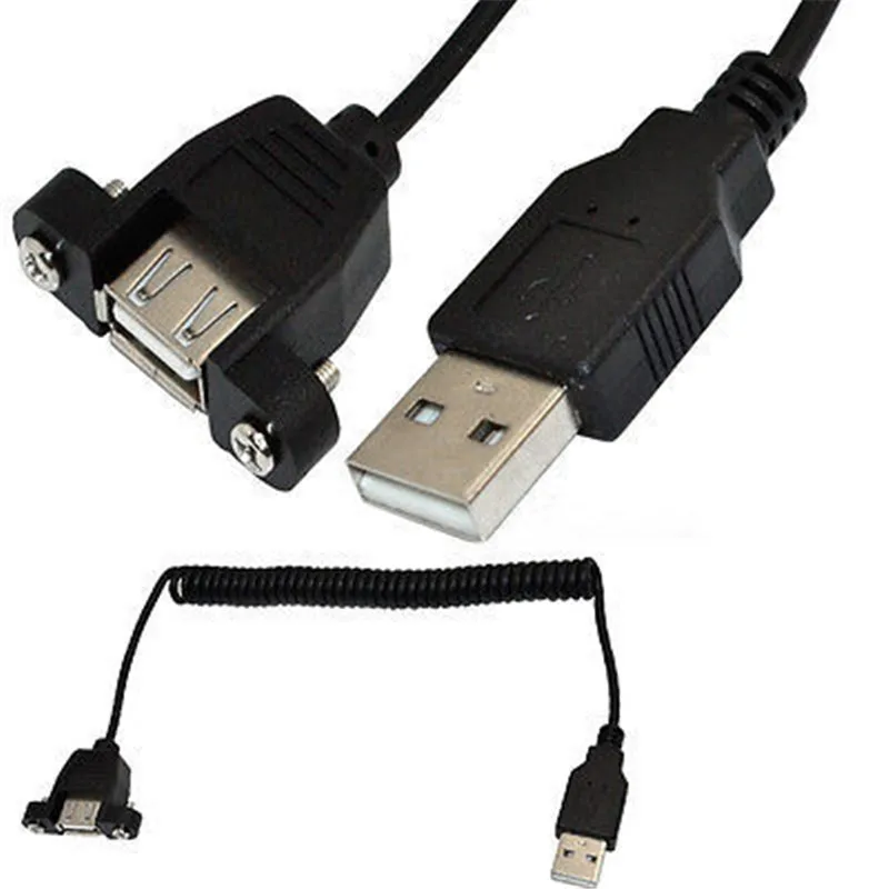 USB 2.0 A Male to A Female Panel Mount Extension Cable USB 2.0 Female Panel Mount to Male extension coiled Spiral cable 1m/100cm