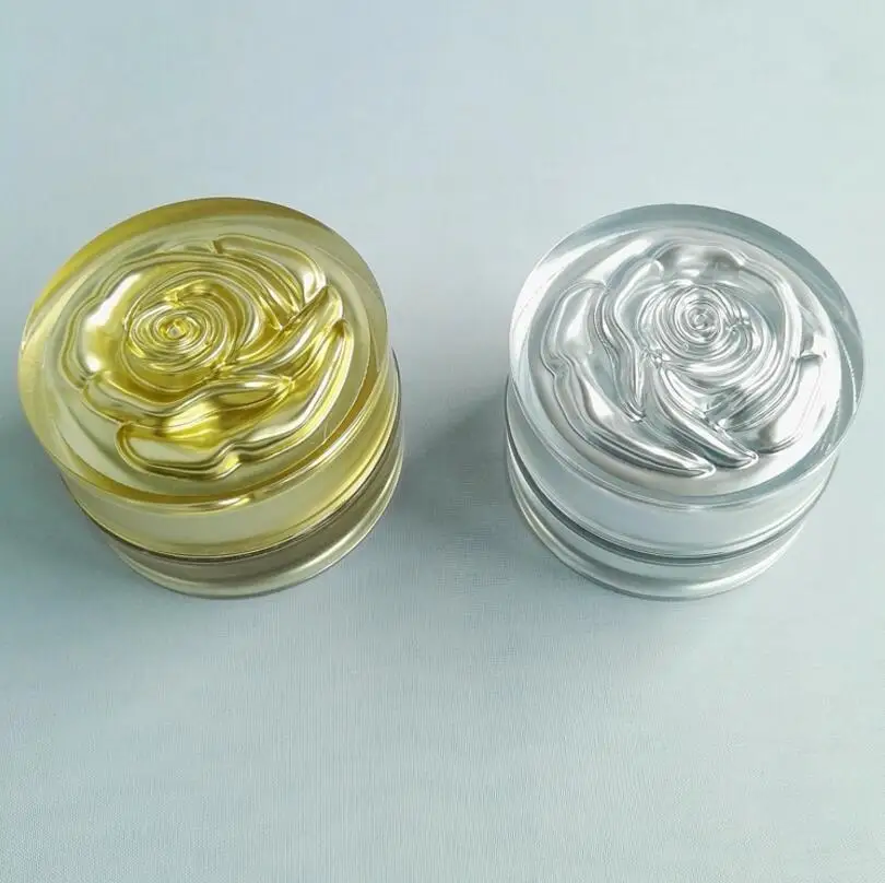 wholesale 150pcs/lot 15G Gold empty plastic cosmetic container , 15g empty plastic cream jar with rose flower lid