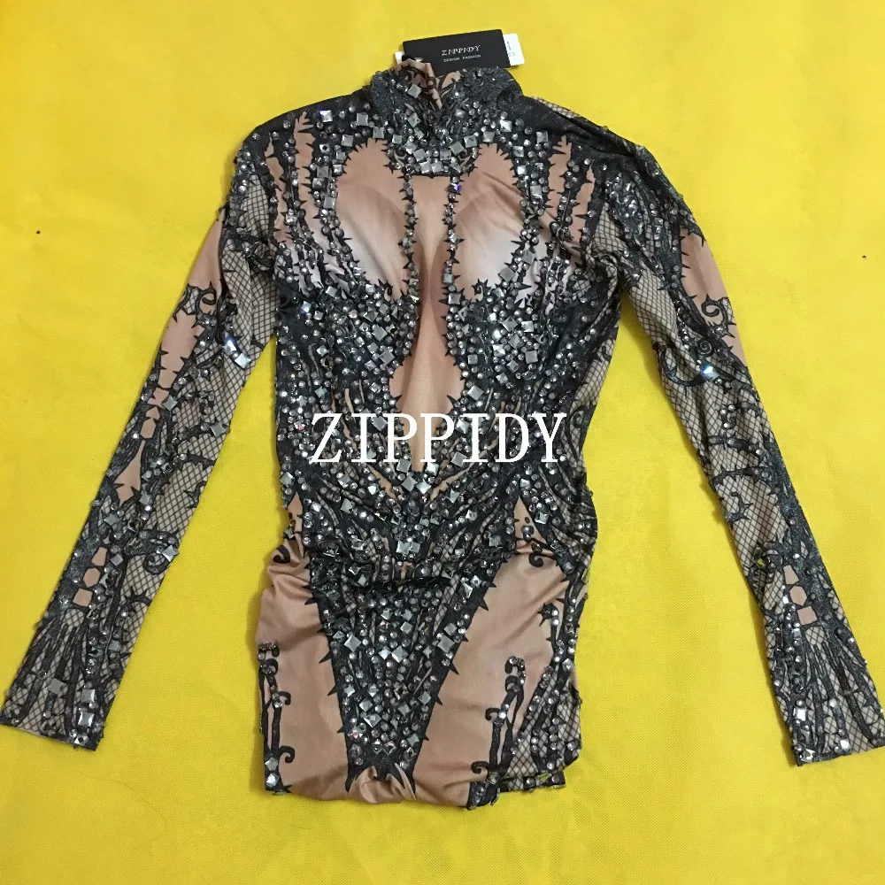 Hollow Black Crystals Stretch Jumpsuit Sexy Nightclub Bar Dance Wear Bodysuit Leggings Celebrate Outfit Performance Clothing