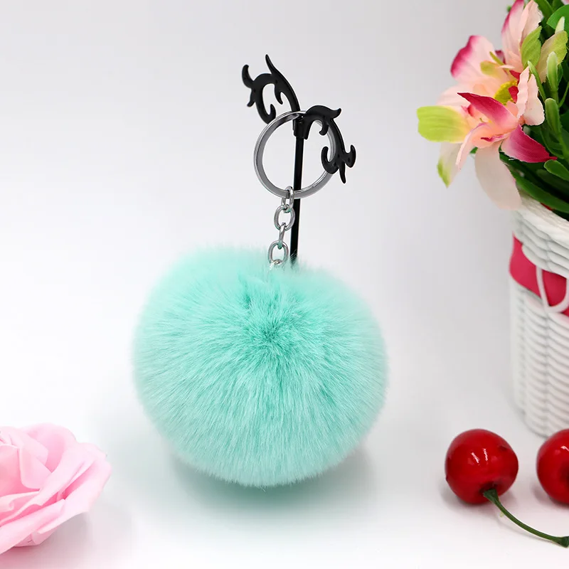 8CM Fluffy Rabbit Fur Ball Key Chain Cute Candy colors Pompom Artificial Rabbit Fur Keychain Women Car Bag Key Ring