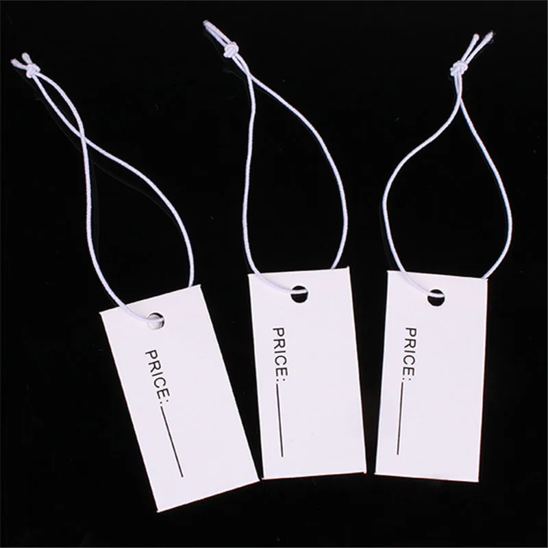 1000pcs 1.7*3.3cm One Side Printed White Paper Price Tags with Elastic String Hang Price Tags Label for Jewelry