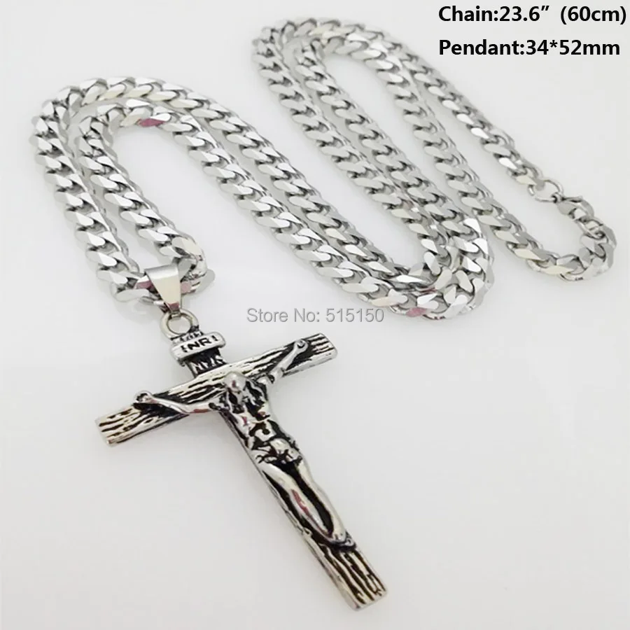 Free Shipping Charming New Punk Mens Jewelry Stainless Steel Silver Color Cross Pendant Necklace With 23.6\