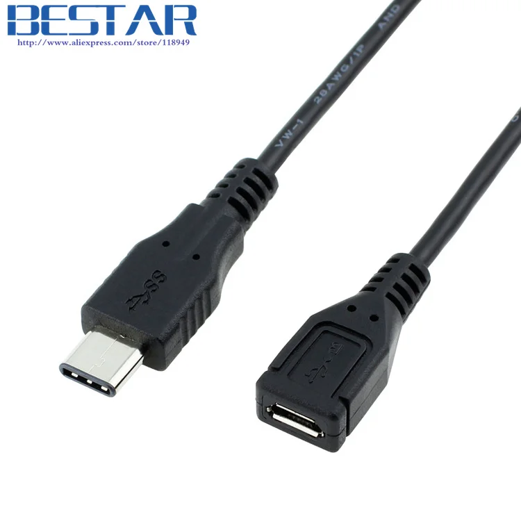 Black 15cm USB 3.1 type-c USB3.1 USB-C male to USB 2.0 Micro 5pin 5p Female charge charging data Cable adapter for Mobile device