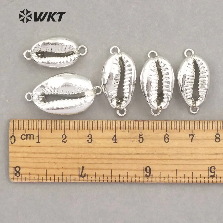 

WT-JP001 Wholesale Cowrie Shell Pendants Lovely Connectors Gold/Silver With Double Loops For Women Jewelry Handmade