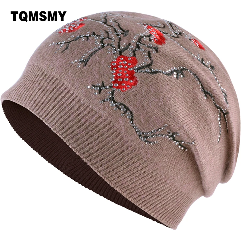 

TQMSMY Winter women Rhinestone Flower Embroidery beanies Hat velvet Beanie Men Women HipHop Warm Knitted Skullies Caps Hat TMC26