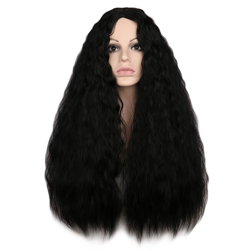 

QQXCAIW Women Long Kinky Curly Wigs Black Brown Middle Part Heat Resistant Hair Synthetic Wig