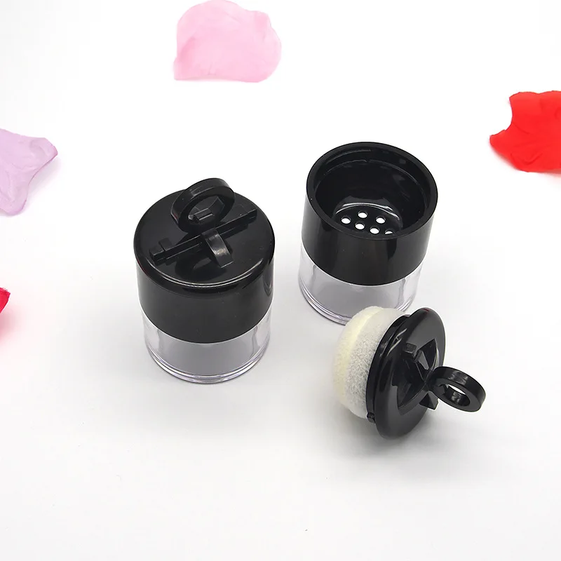 Portable Loose Powder Mini Gridding Shading Powder Container with a Puff Conjoined Cover Transparent Loose Powder Packing Box