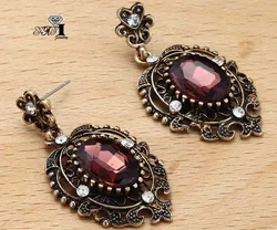 YaYi Jewelry Wholesale New Red Glass Rhinestone Dangle Crystal Earring Women's Fashion Ancient Gold Color Stud Gem Earrings Gift