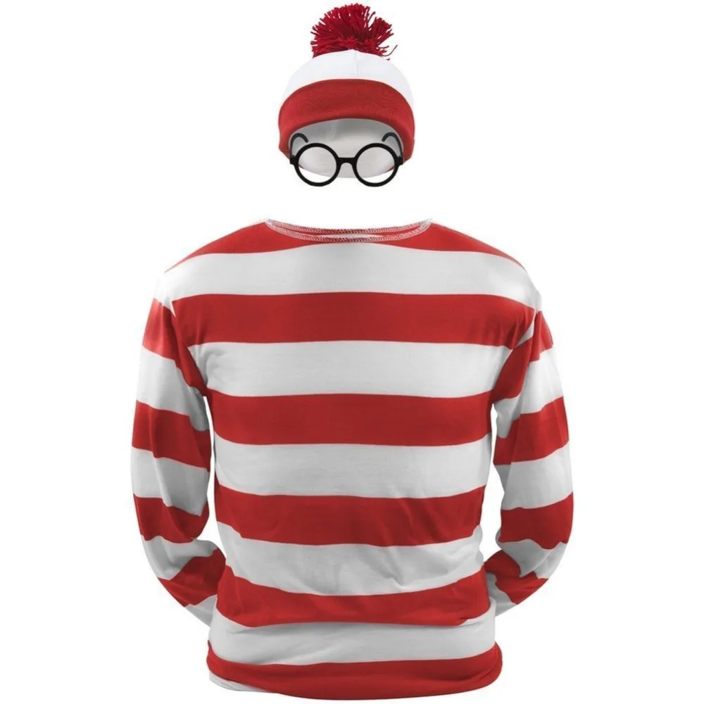 Where\'s Wally Waldo TV Cartoon Stag Night Outfit Adult Mens Fancy Dress Costumes halloween Costume