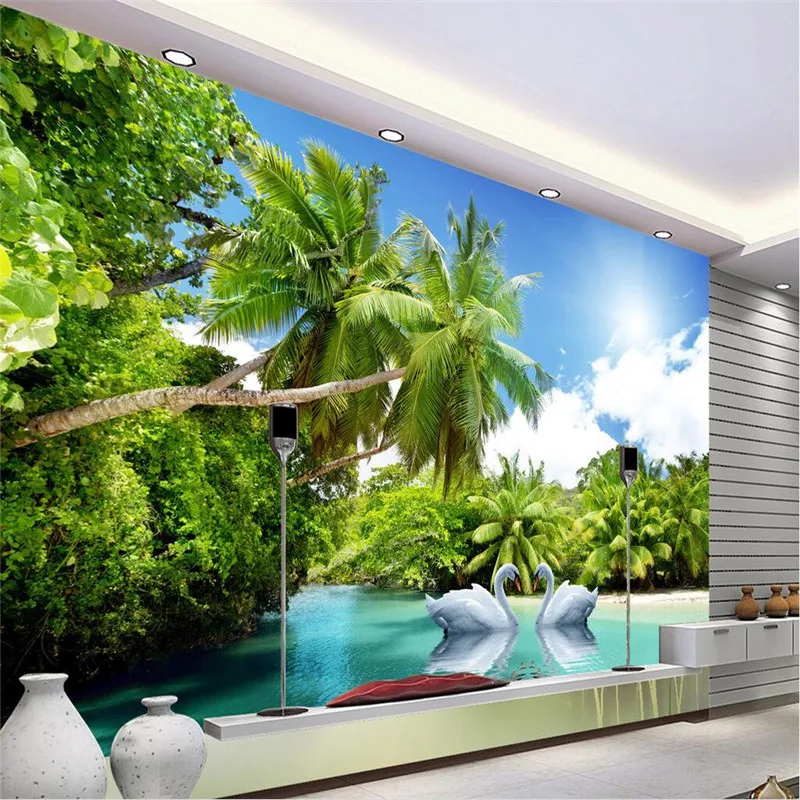 beibehang custom photo wall mural wallpaper-3d Luxury Quality HD Coco Swan lake beach feel natural beauty large wall mural-3d