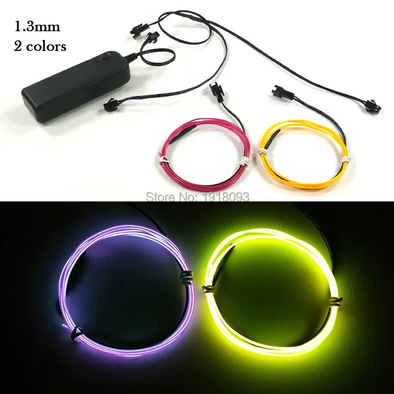 Newstyle Multicolor 1.3mm 1Meter 2pieces DC-3V EL Wire Set led string Offer 360 degrees lighting Waterproof Event Party Su