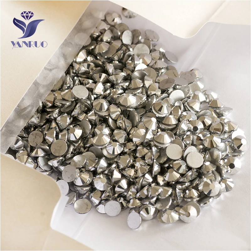 YANRUO 2058NoHF Light Chrome Flat Back Non Hotfix Glass Stone Crystal Strass Nail Art Rhinestones