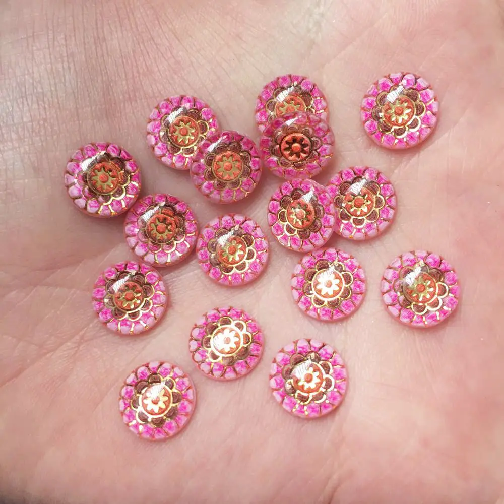 New 80pcs Resin 10mm Round Colorful Flower Flat back rhinestone appliques DIY Wedding scrapbook craft SW41