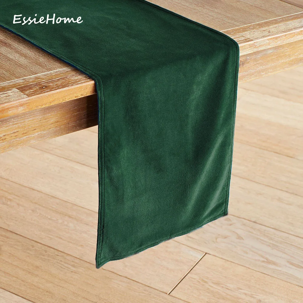 

ESSIE HOME Rich Green Emerald Green Double Side Matte Velvet High End Table Runner Table Cloth Table Runner Placemat