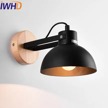 IWHD Iron Arm Sconce Vintage Industrial Wall Light Fixtures Home Lighting Angle Adjustable Wood Loft Retro Wall Lamp Wandlamp