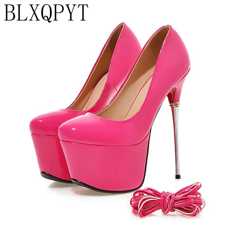 

BLXQPYT 2019 New Big Size 32-43 Sexy Round Toe Women Pumps Platform Super High Heels16CM Wedding Party Quality Shoes woman 9-22