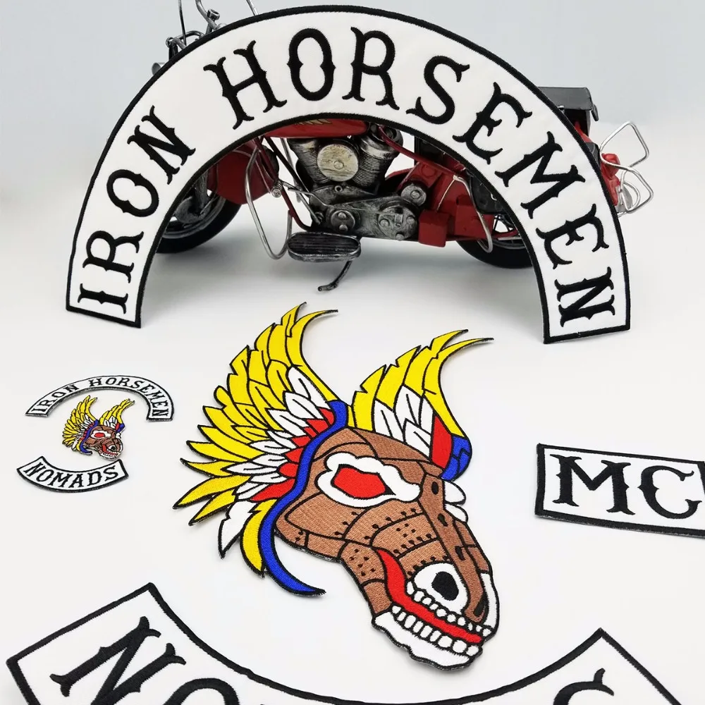 IRON HORSEMEN SETS Motorcycle Biker Embroidered On Patch Full Back Size for JACKET VEST Sew On MC DIY Apparel Sewing 7pcs/Set