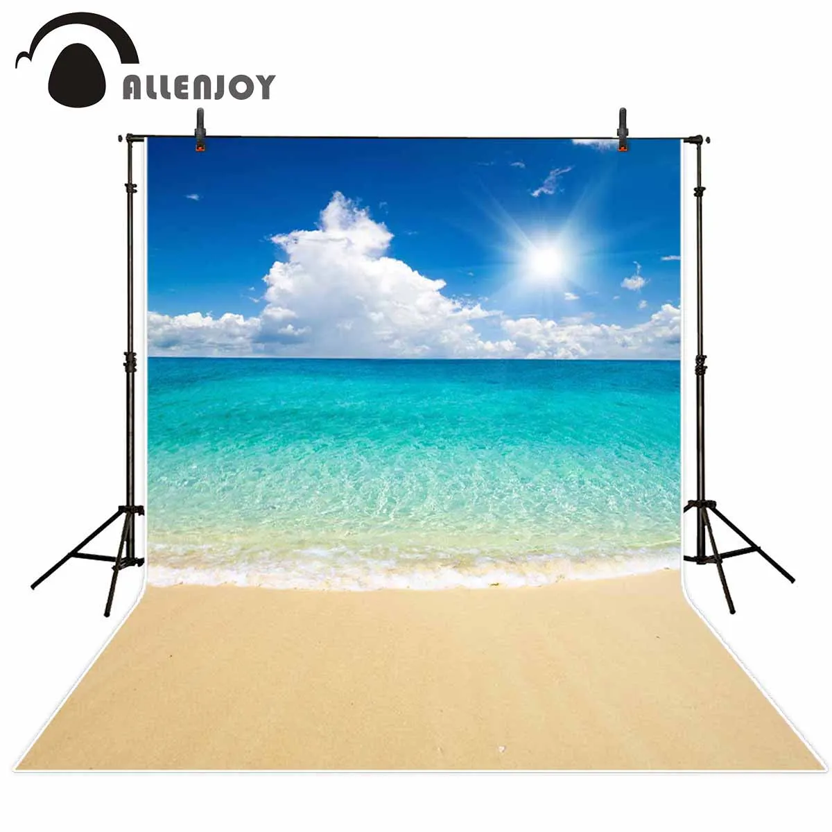 

Allenjoy backdrop for photographic studio beautiful sandy beach tropical sea blue sky white clouds background summer photocall