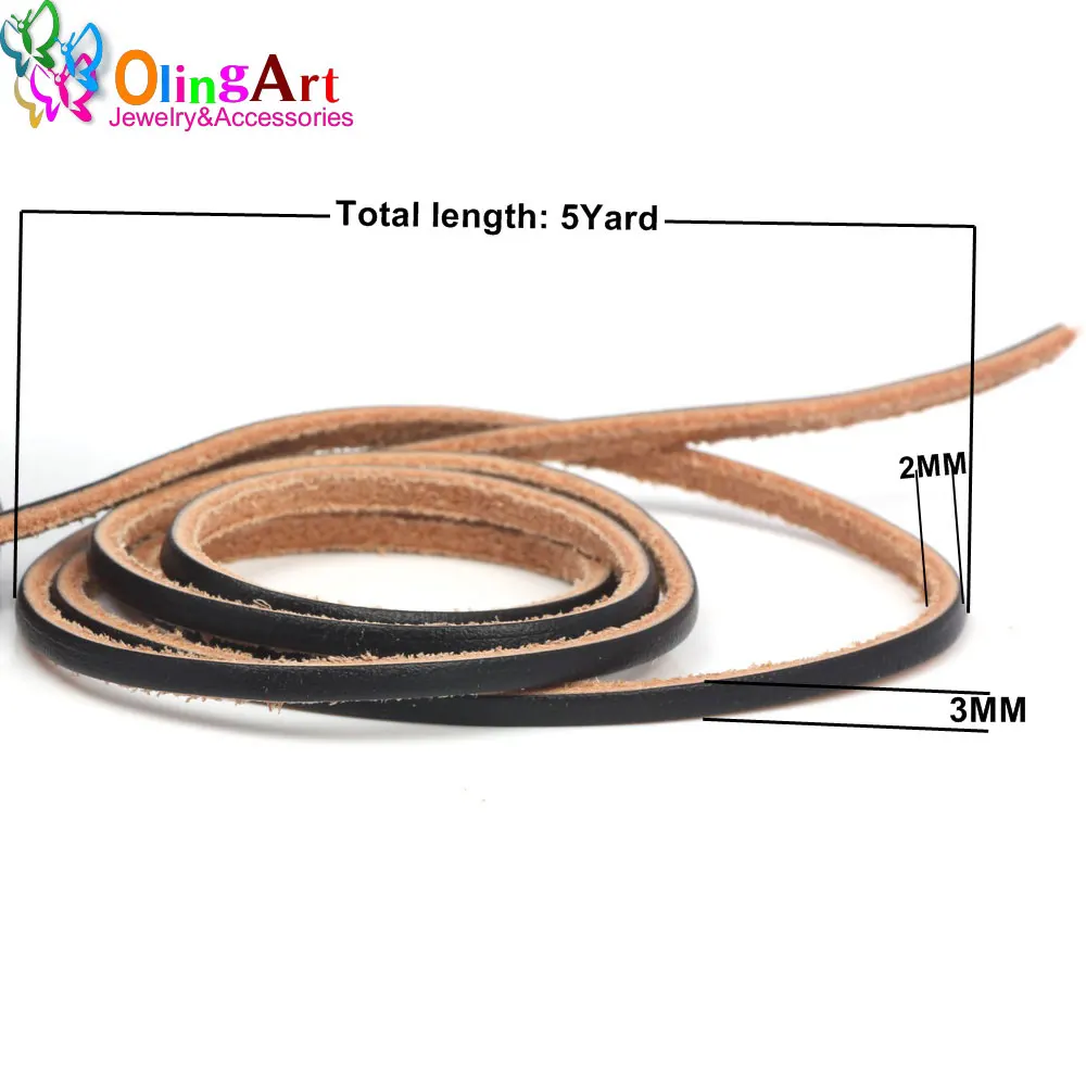 OlingArt 3*2mm 5Yard/lot  Black/Brown/Leather Color Flat Leather Rope/Cords DIY Necklace Bracelet Earrings Choker Jewelry Making