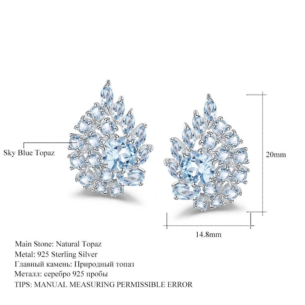 Gem\'s Ballet 6.33Ct Natural Sky Blue Topaz Gemstone Flower Stud Earrings 925 Sterling Silver Fine Jewelry For Women