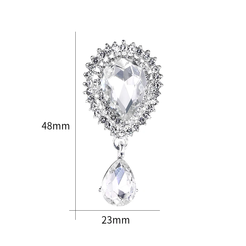 WEIMANJINGDIAN Brand High Quality Shiny Silver Color Plated Crystal Rhinestones Teardrop Brooch Pins for Women or Wedding Decor