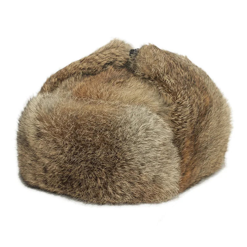 ZDFURS* New Men's/Women's 100% Real Rabbit Fur Warm Hat/Russian Bombers Guard Cheek Hat cap