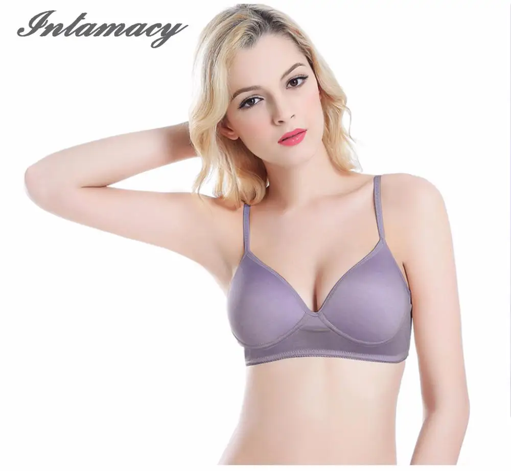 Ladies 100% real Silk Knit No Rims Bra  Underwear Bra Comfort Simple Thin Section D CUP