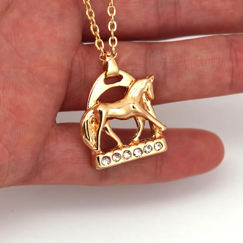 hzew crystal Horse Stirrup and horse Pendant Necklace two colors gold and silver color horse necklaces jewelry gift