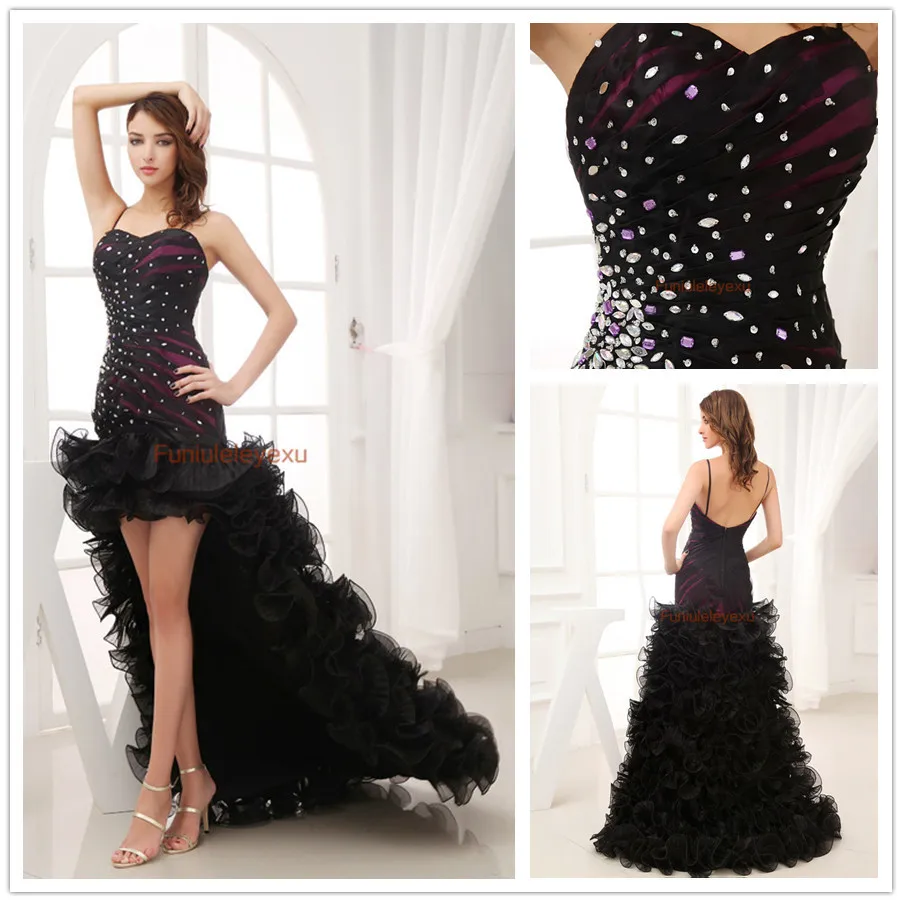 Beautiful  New Fashion Sexy High Low Sweetheart Black Organza Long Formal Party Evening Gown Prom Dresses