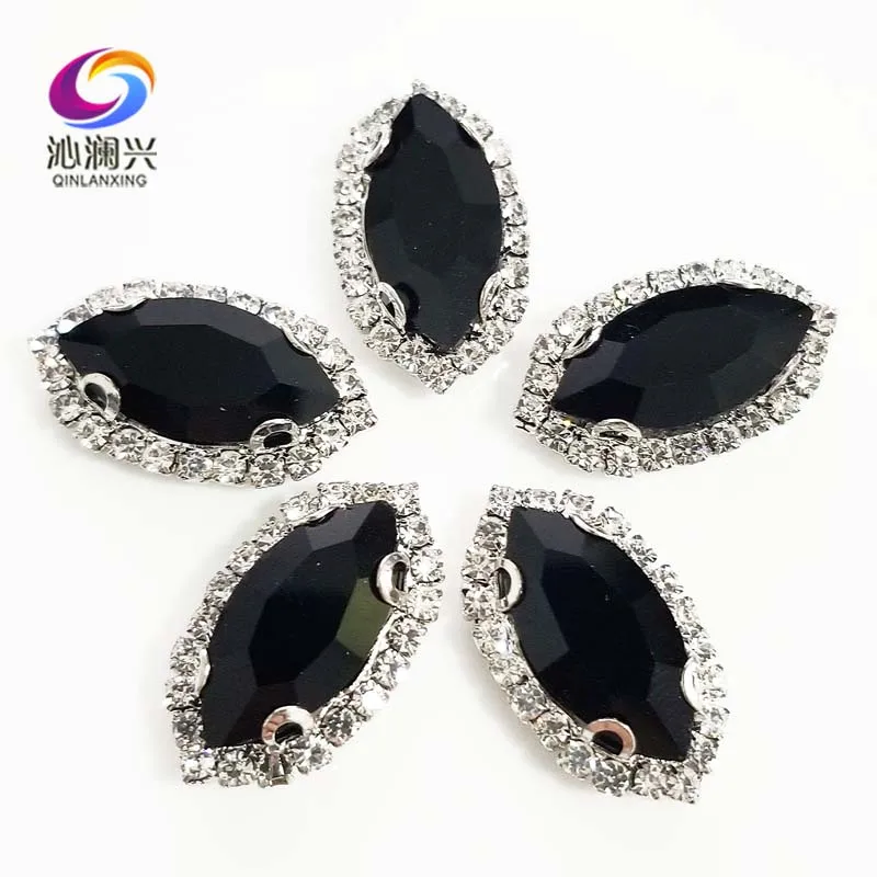 Top Grade Black Color Glass Crystal Rhinestones, Eye Shape Sew on Buckle, Used for Needlework, Diy Sewing Accessories