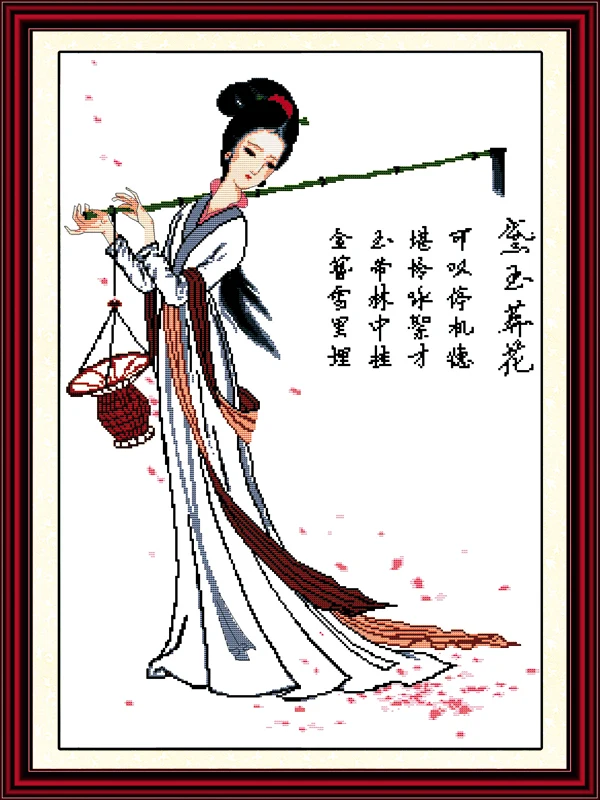 Lin Daiyu mengubur bunga cross stitch kit orang 14ct 18ct count 11ct cetak kanvas jahitan bordir DIY buatan tangan menjahit