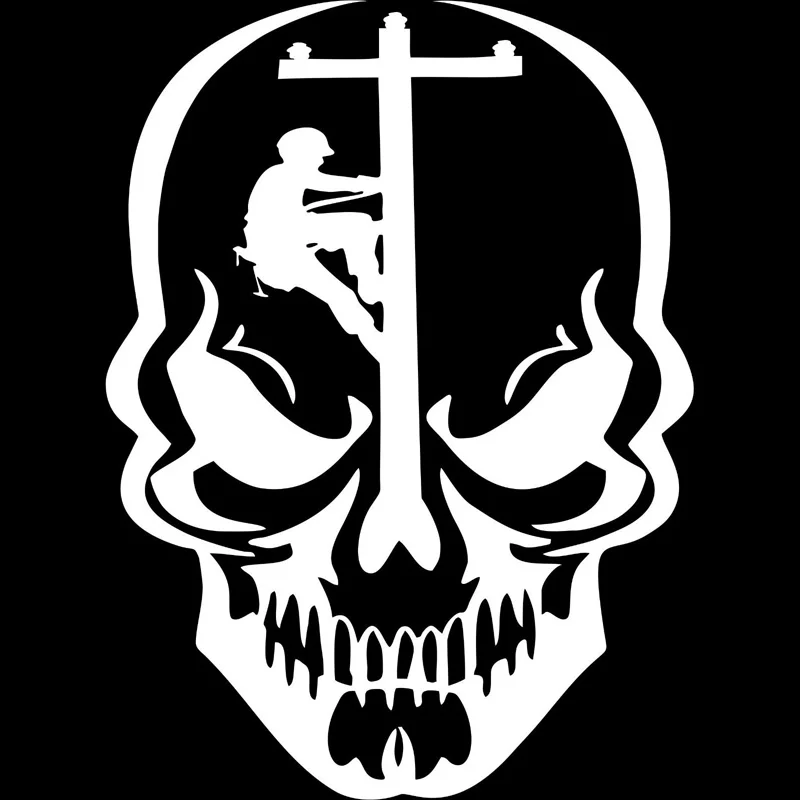 9.7cm*13.2cm Skull Lineman Electrician Power Pole Bardian Vinyl Car Sticker Decals Decor Black/Silver S6-3892