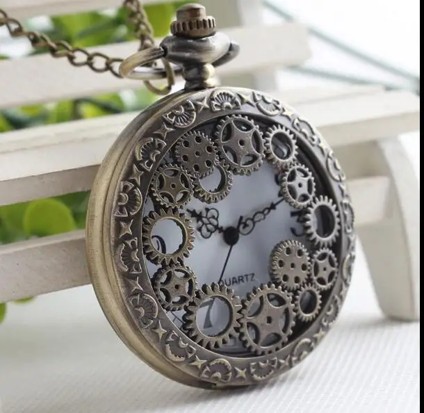 Vintage bronze gear Hollow out classic Good quality steampunk pendant pocket watches