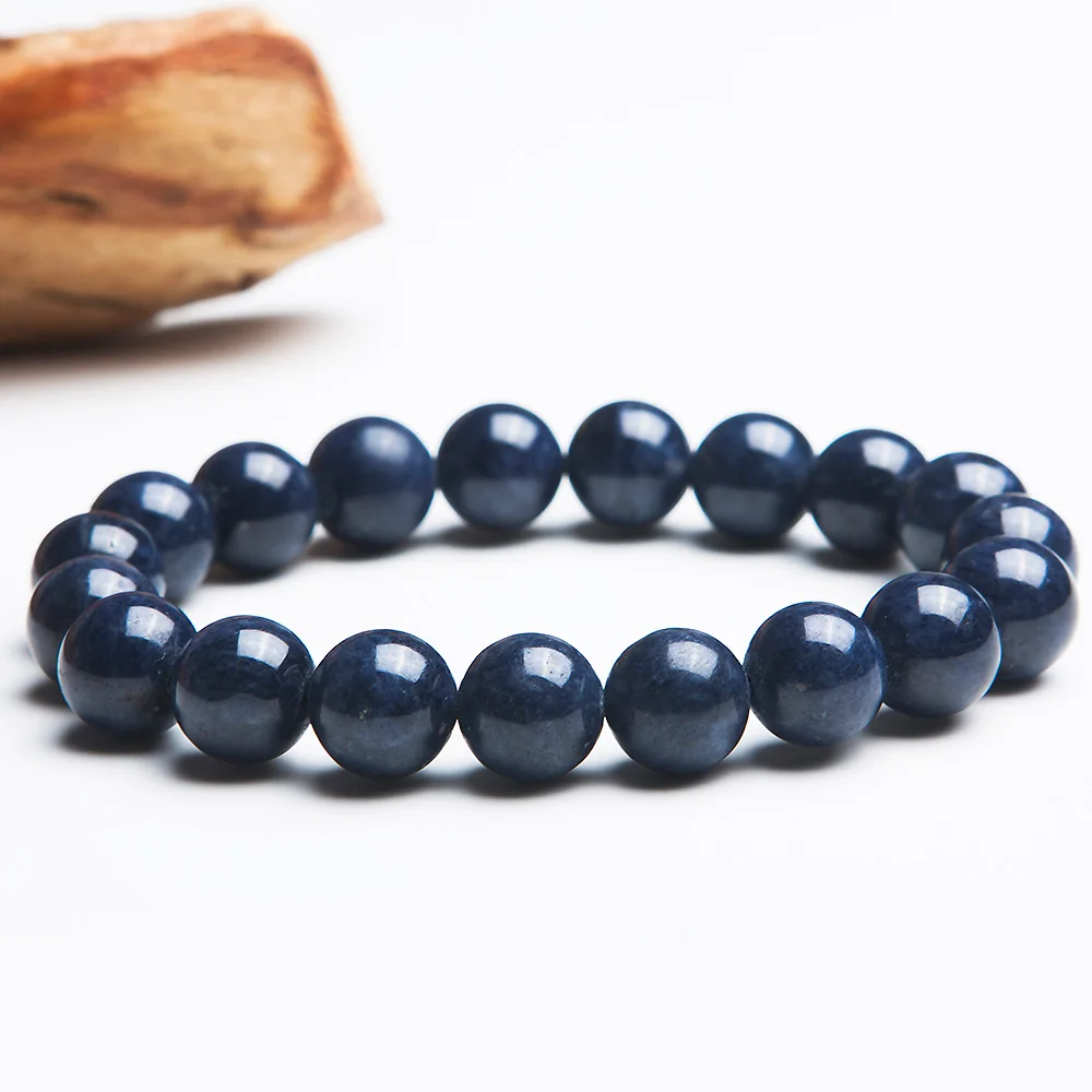 Genuine Natural Blue Sapphire Round Beads Gemstone Bracelet 10mm Love Stretch Crystal Women Men Bracelet Powerful AAAA