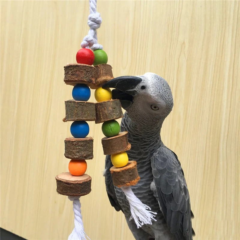 JX-LCLYL 50*240mm Parrot Pet Bird Swing Chew Bite Toy Wooden Bell Cage Toys For Cockatiel Parakeet